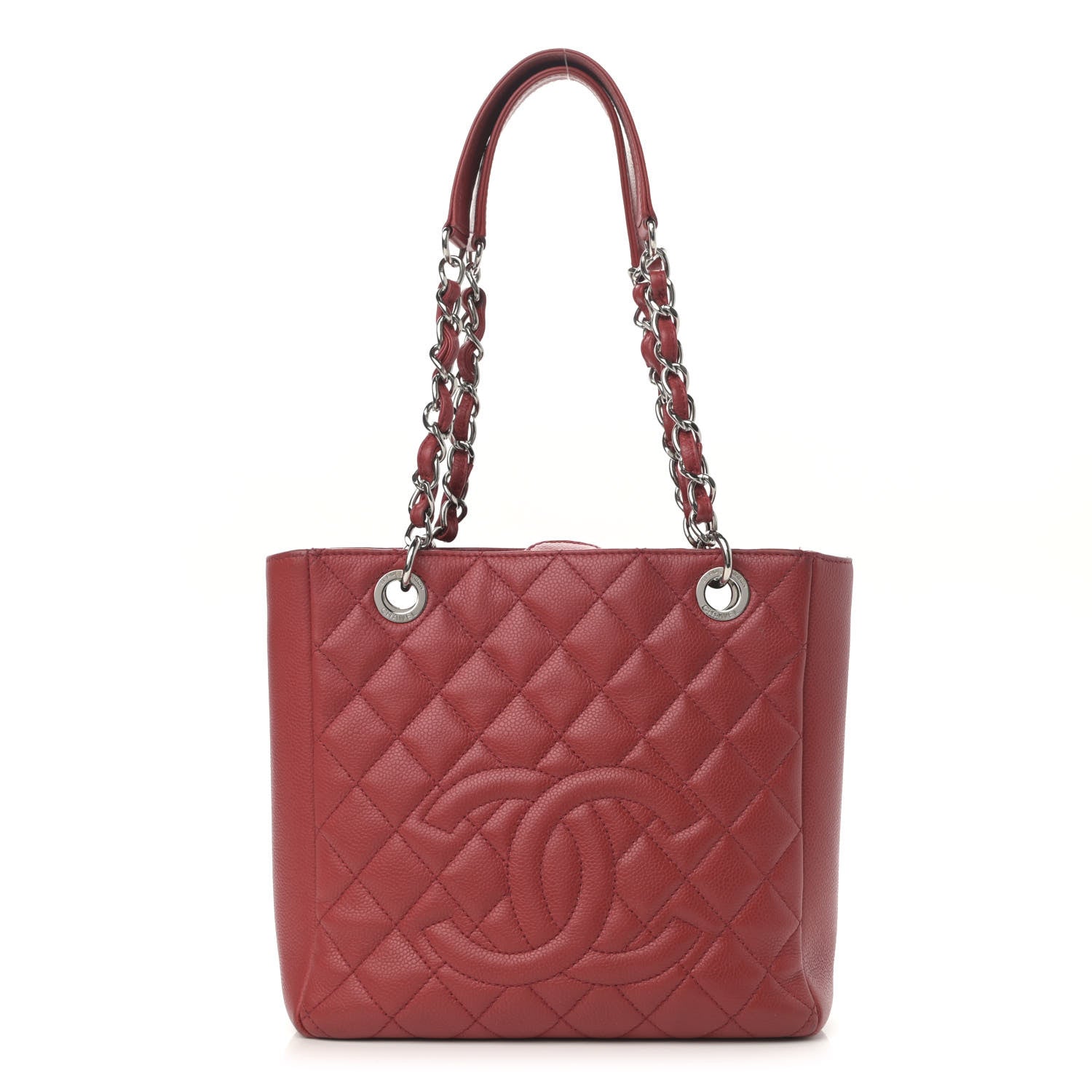 Chanel Caviar Quilted Petit Shopping Tote PST Red 1 of 13