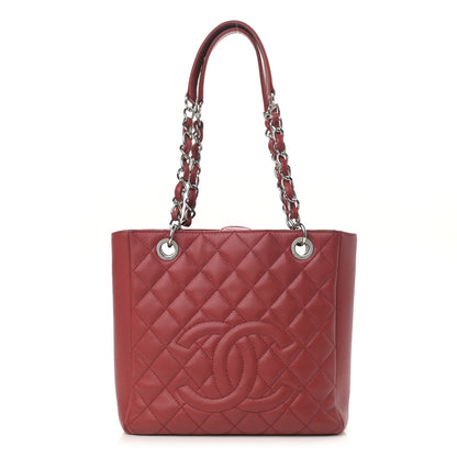 Chanel Caviar Quilted Petit Shopping Tote PST Red 1 of 13