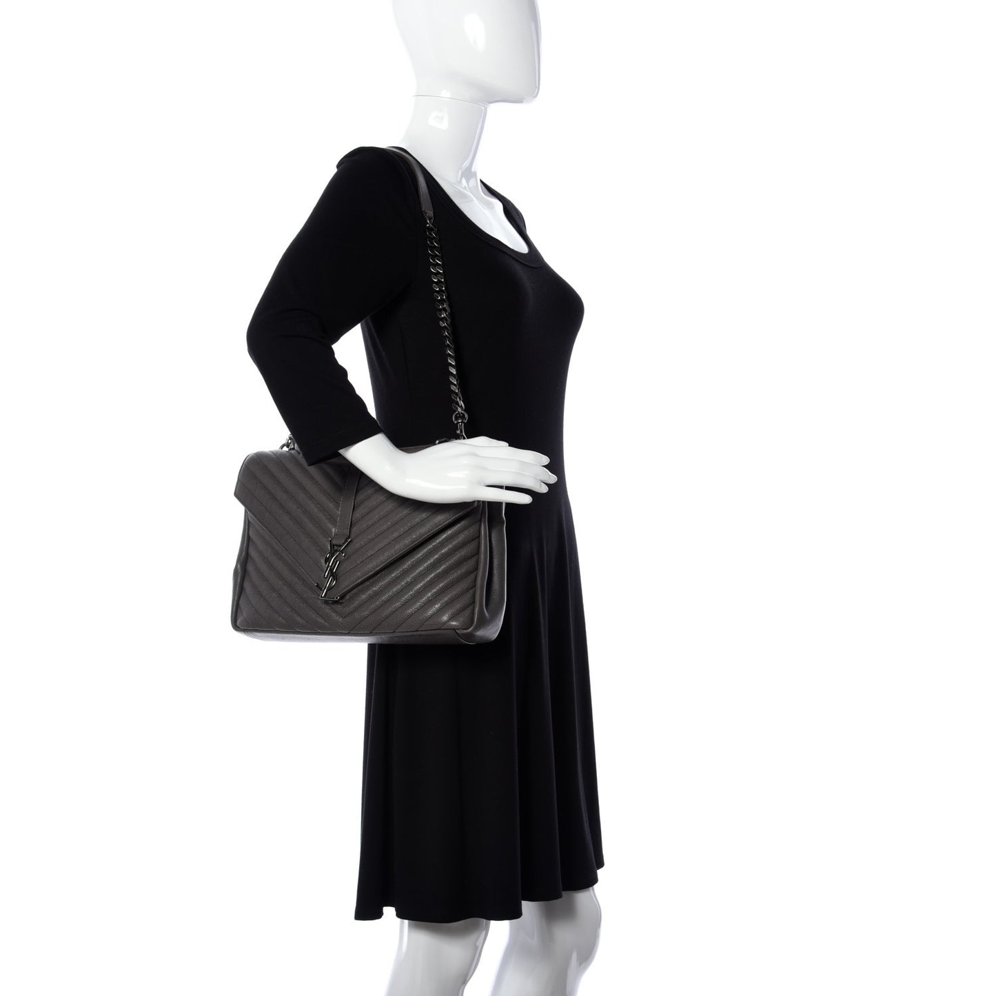 Sheepskin Matelasse Chevron Monogram Large College Satchel Dark Anthracite