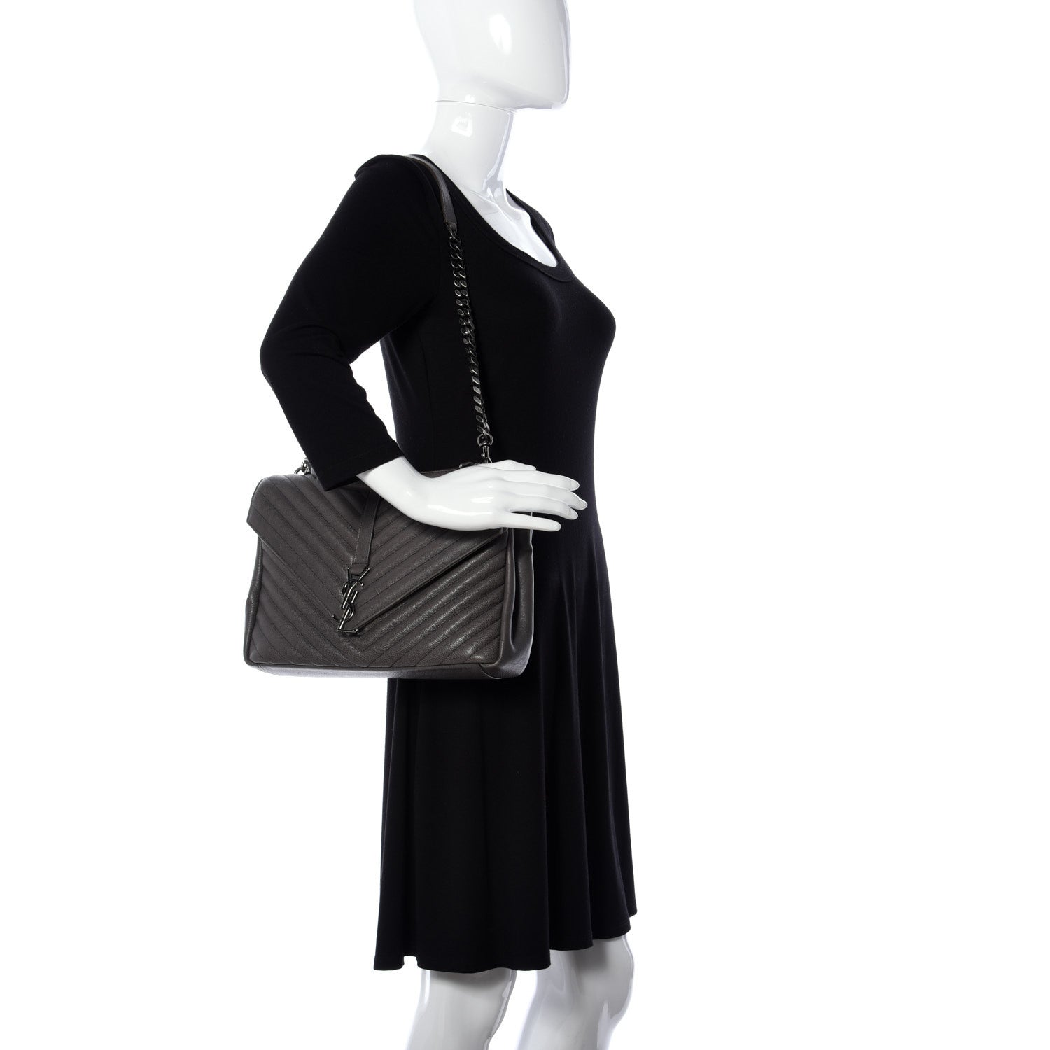 Saint Laurent Sheepskin Matelasse Chevron Monogram Large College Satchel Dark Anthracite 2 of 10