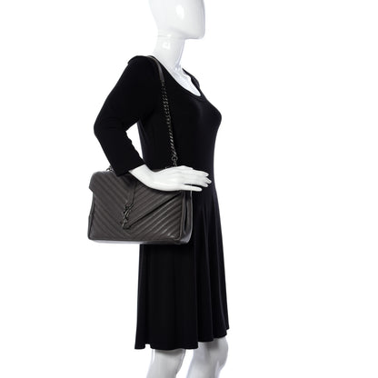 Saint Laurent Sheepskin Matelasse Chevron Monogram Large College Satchel Dark Anthracite 2 of 10