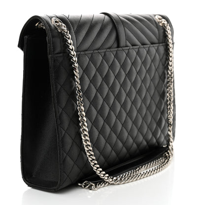 Saint Laurent Grain De Poudre Textured Mixed Matelasse Large Triquilt Monogram Satchel Black 3 of 12