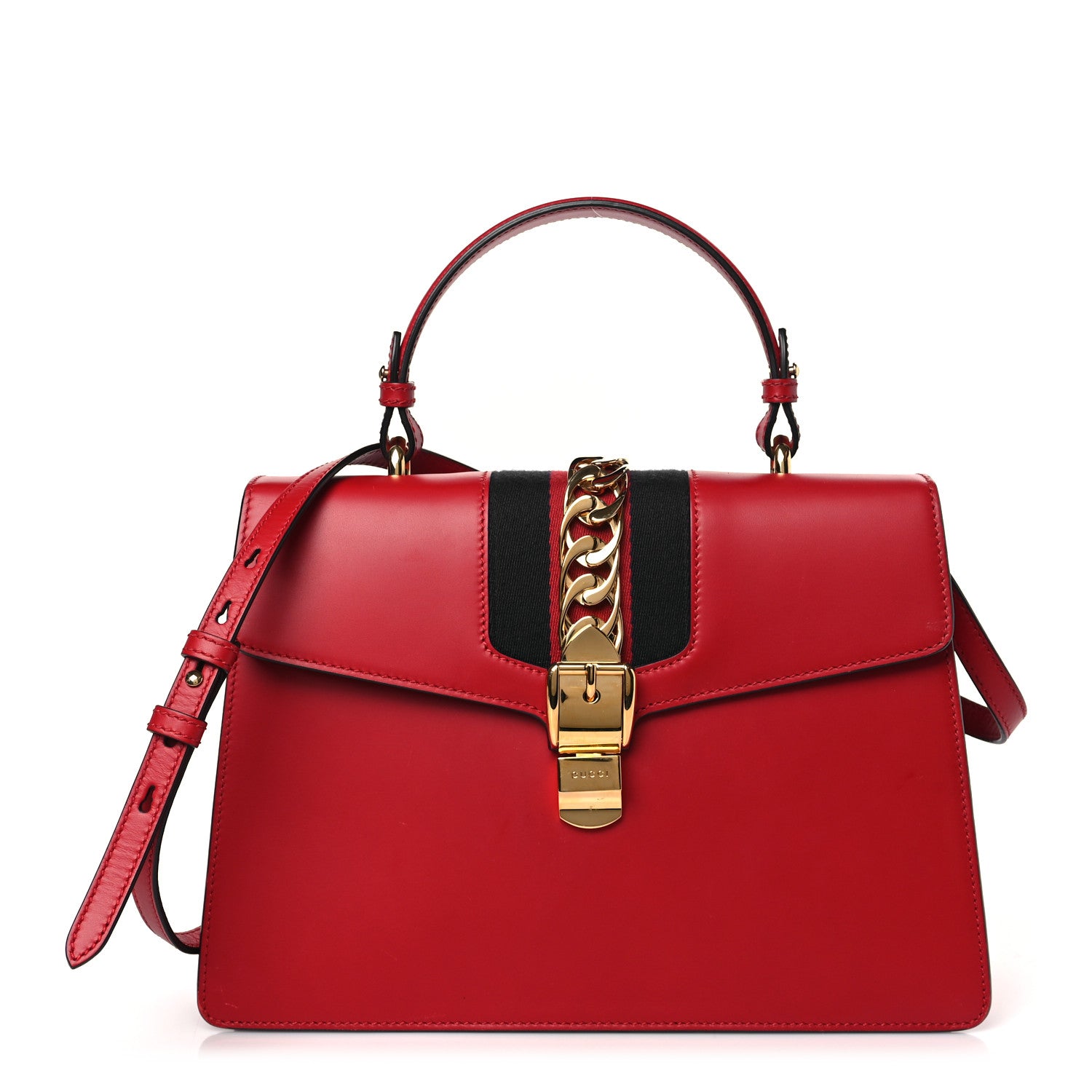 Gucci Calfskin Medium Sylvie Top Handle Bag Hibiscus Red 1 of 8