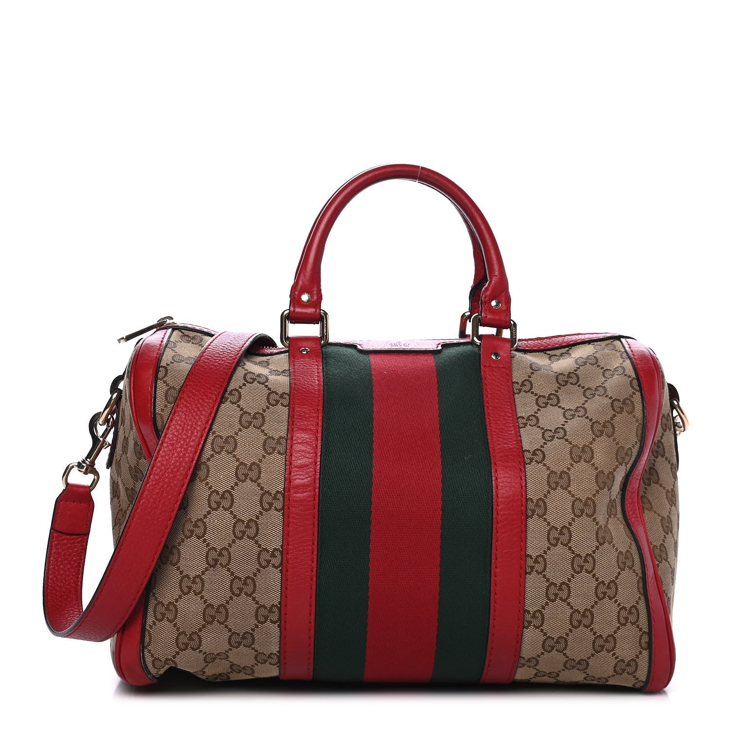 Gucci Monogram Vintage Web Medium Boston Red 1 of 6