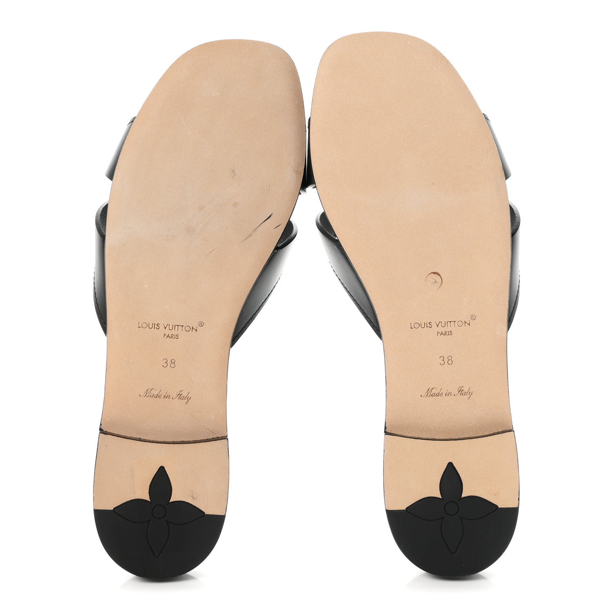 Calfskin LV Isola Flat Sandals 38 Black
