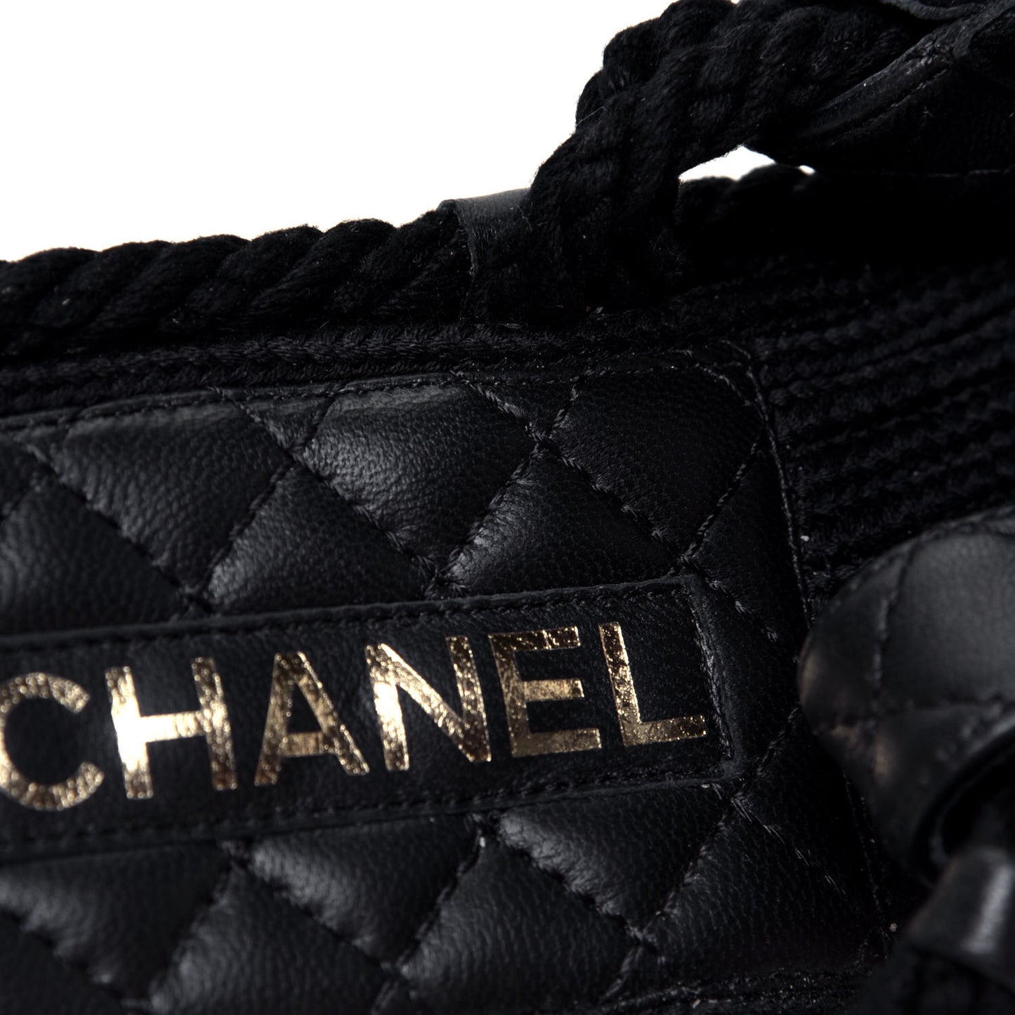 Cord Lambskin Quilted Logo Sandals 38 Black