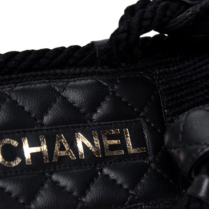 Chanel Cord Lambskin Quilted Logo Sandals 38 Black 9 of 10