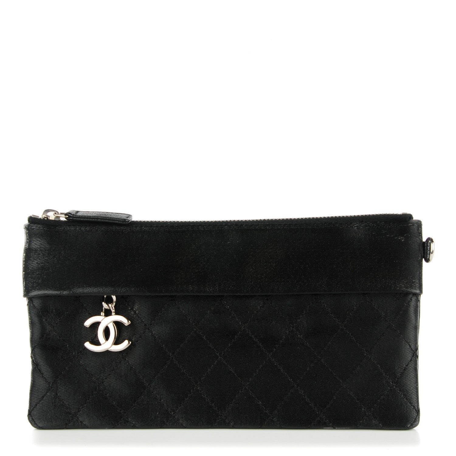 Chanel Coated Canvas Quilted Paris Biarritz Ligne Clutch Black 1 of 7