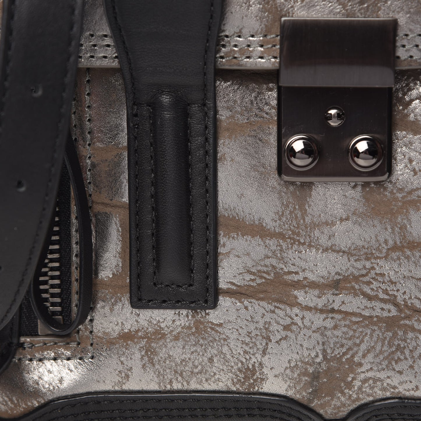 3.1 Metallic Calfskin Shark Embossed Mini Pashli Satchel Black Gunmetal