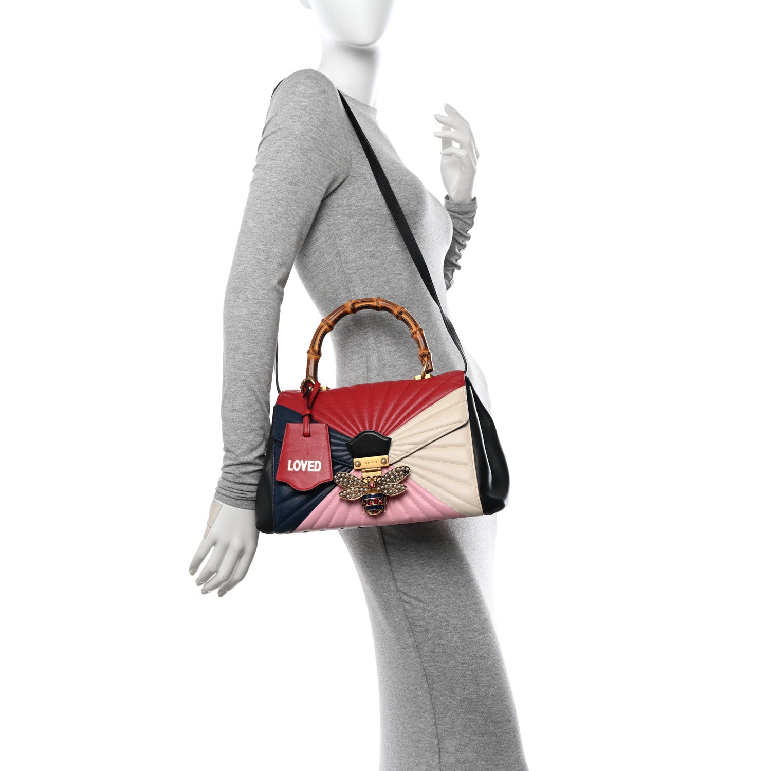 Gucci Calfskin Bamboo Trapuntata Queen Margaret Top Handle Bag Blue Agata Hibiscus Red Mystic White Sugar Pink 2 of 16