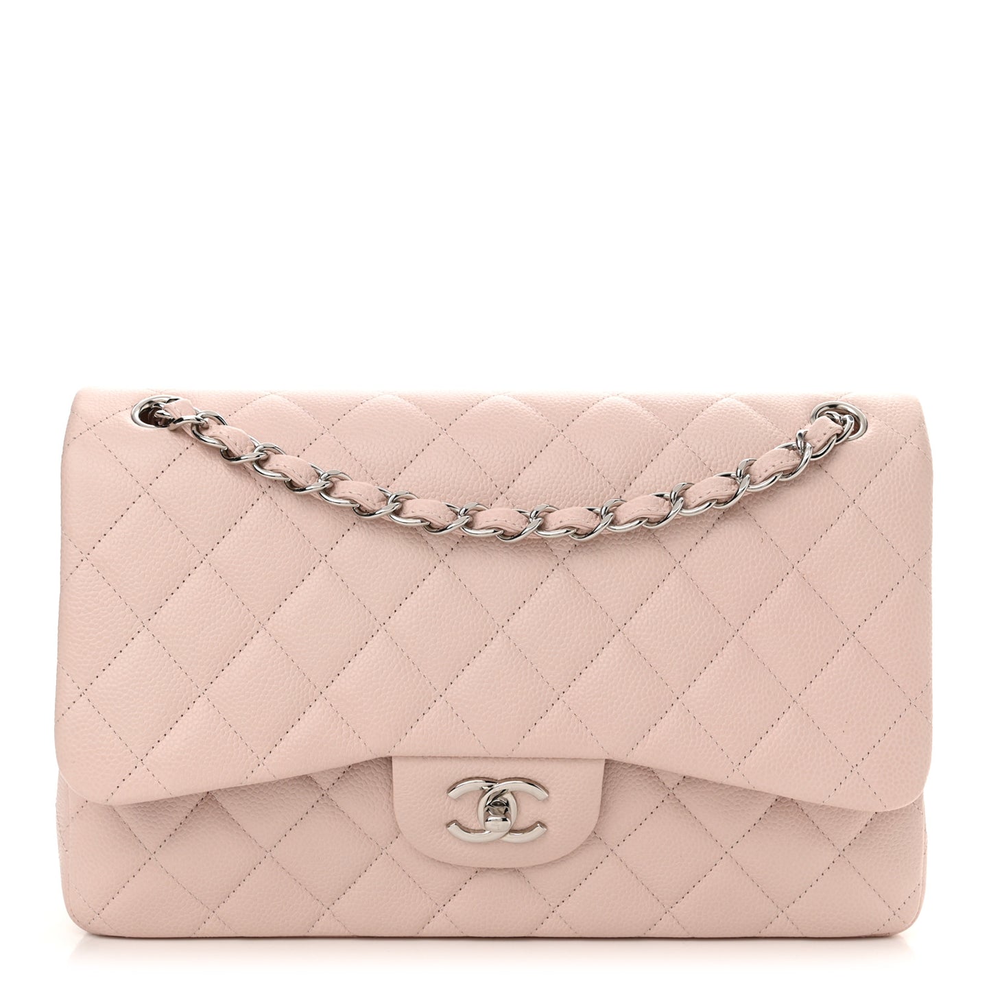 Caviar Quilted Jumbo Double Flap Light Pink