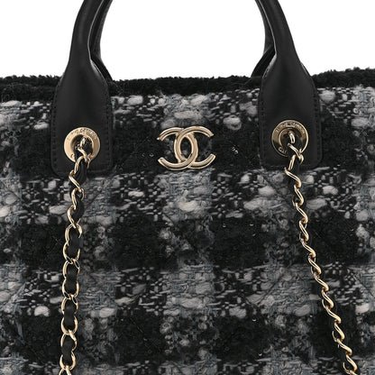 Chanel Tweed Shearling Quilted Lambskin Shopping Tote  Black Grey 8 of 10