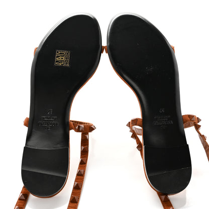Valentino Garavani Suede Monochrome Rockstud Flair Ankle Wrap Flat Sandals 37 Deep Cuir 5 of 8