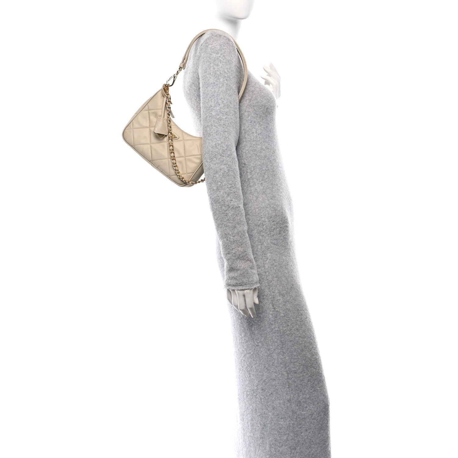 Prada Re-Nylon Saffiano Stitched Mini Re-Edition 1995 Chaine Shoulder Bag Desert Beige 2 of 10
