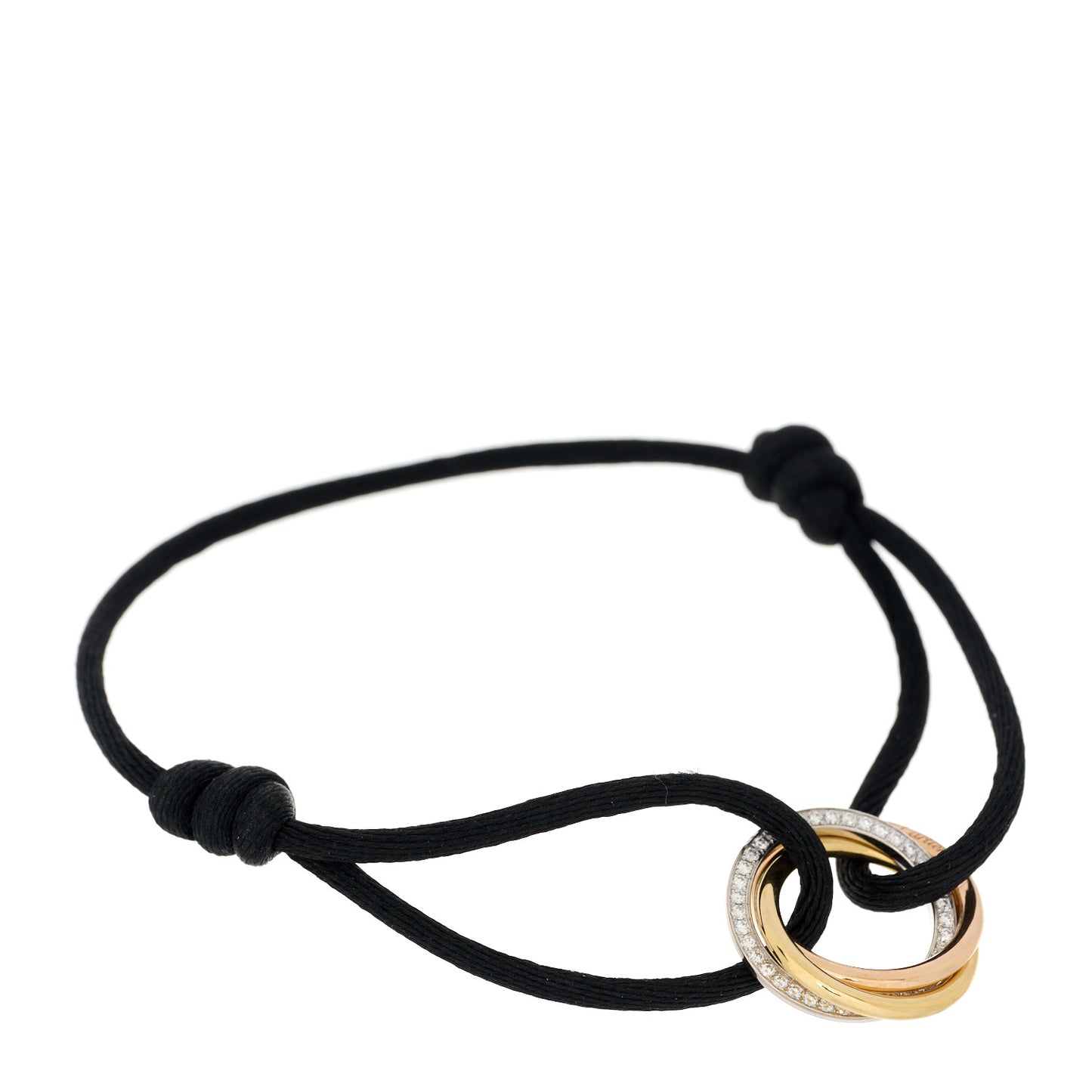 18K White Yellow Pink Gold Diamond Trinity Cord Bracelet Black