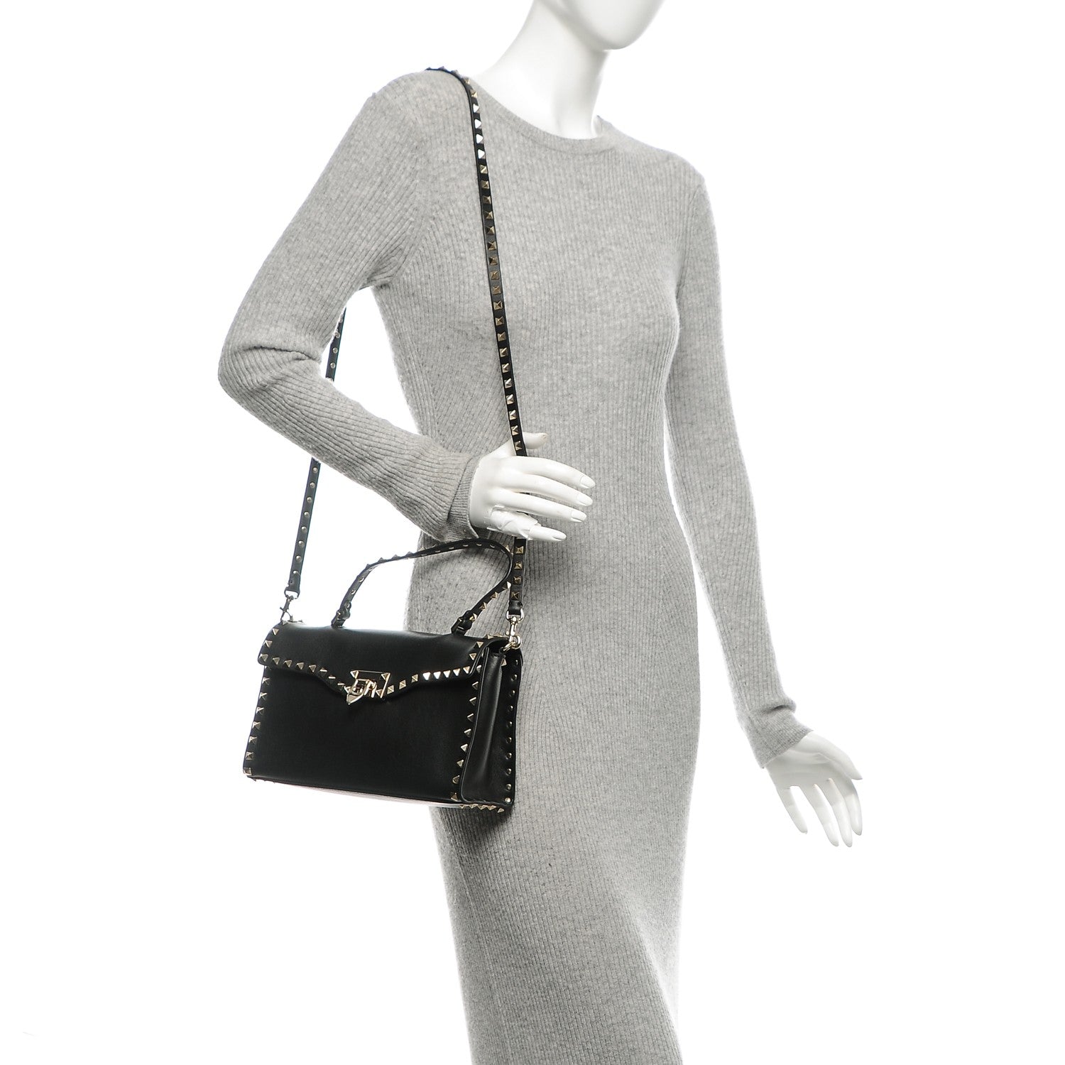 Valentino Garavani Vitello Small Rockstud Single Handle Flap Bag Black 2 of 6