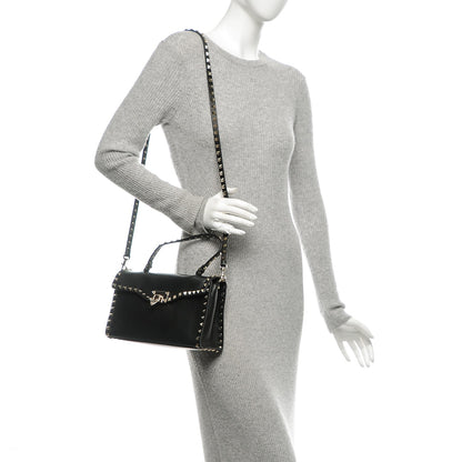 Valentino Garavani Vitello Small Rockstud Single Handle Flap Bag Black 2 of 6