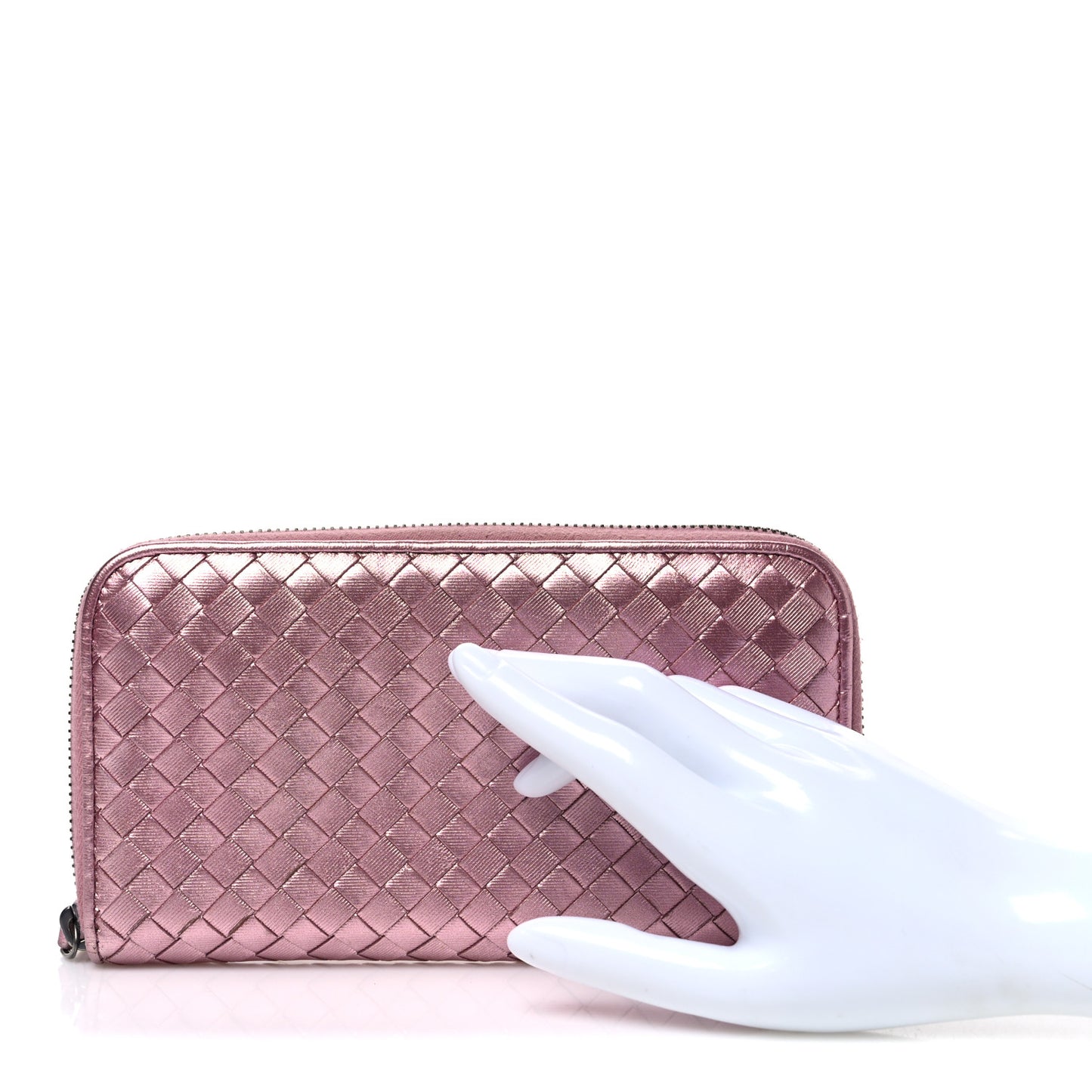 Metallic Nappa Intrecciato Zip Around Wallet Pink