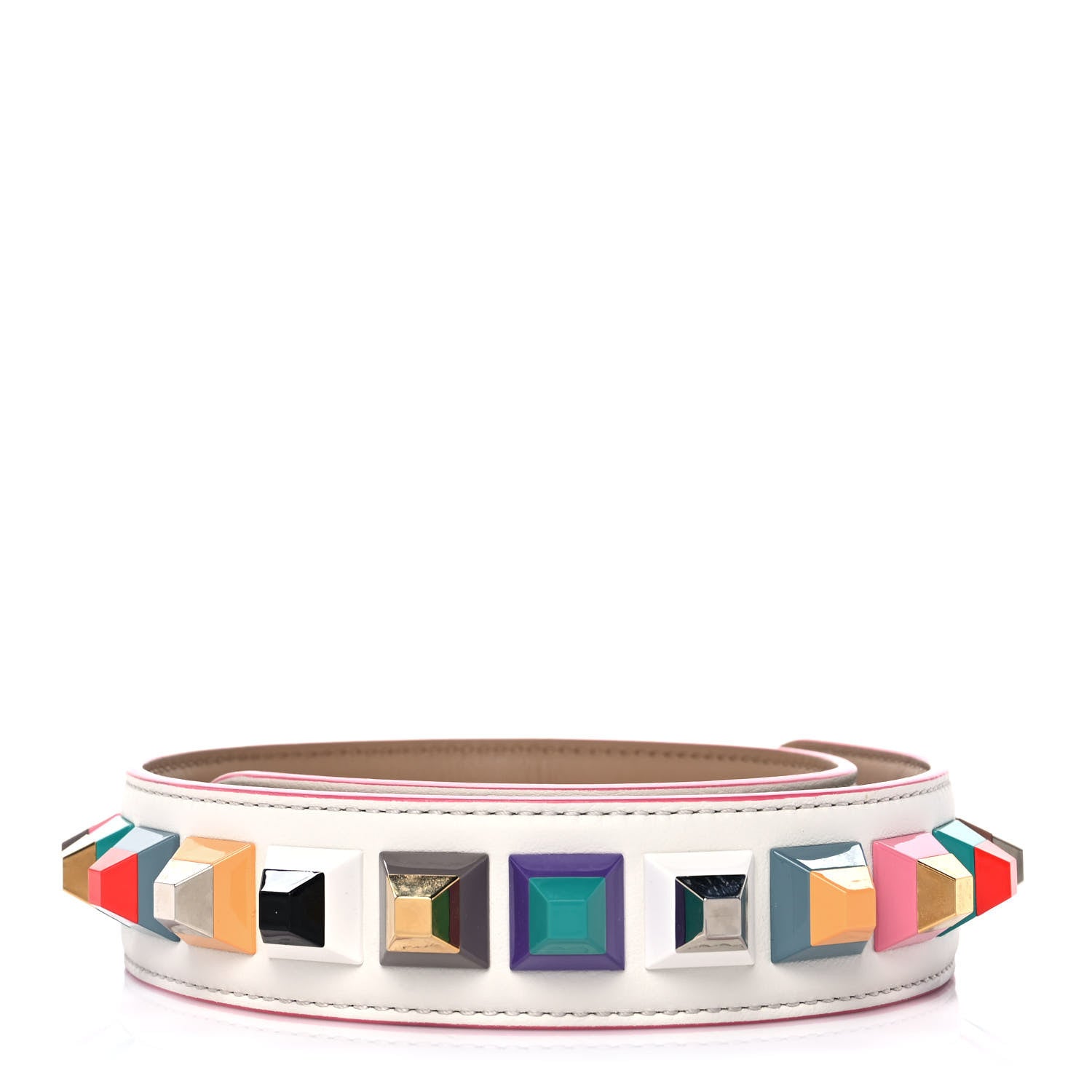 Fendi Vitello Dolce Plexiglass Bi-Color Studded Strap You White Ice Cuoio Multicolor 2 of 4