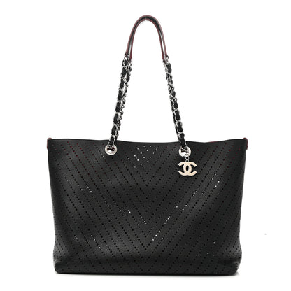 Chanel Perforated Grained Calfskin Large Shopping Tote Black 1 of 9