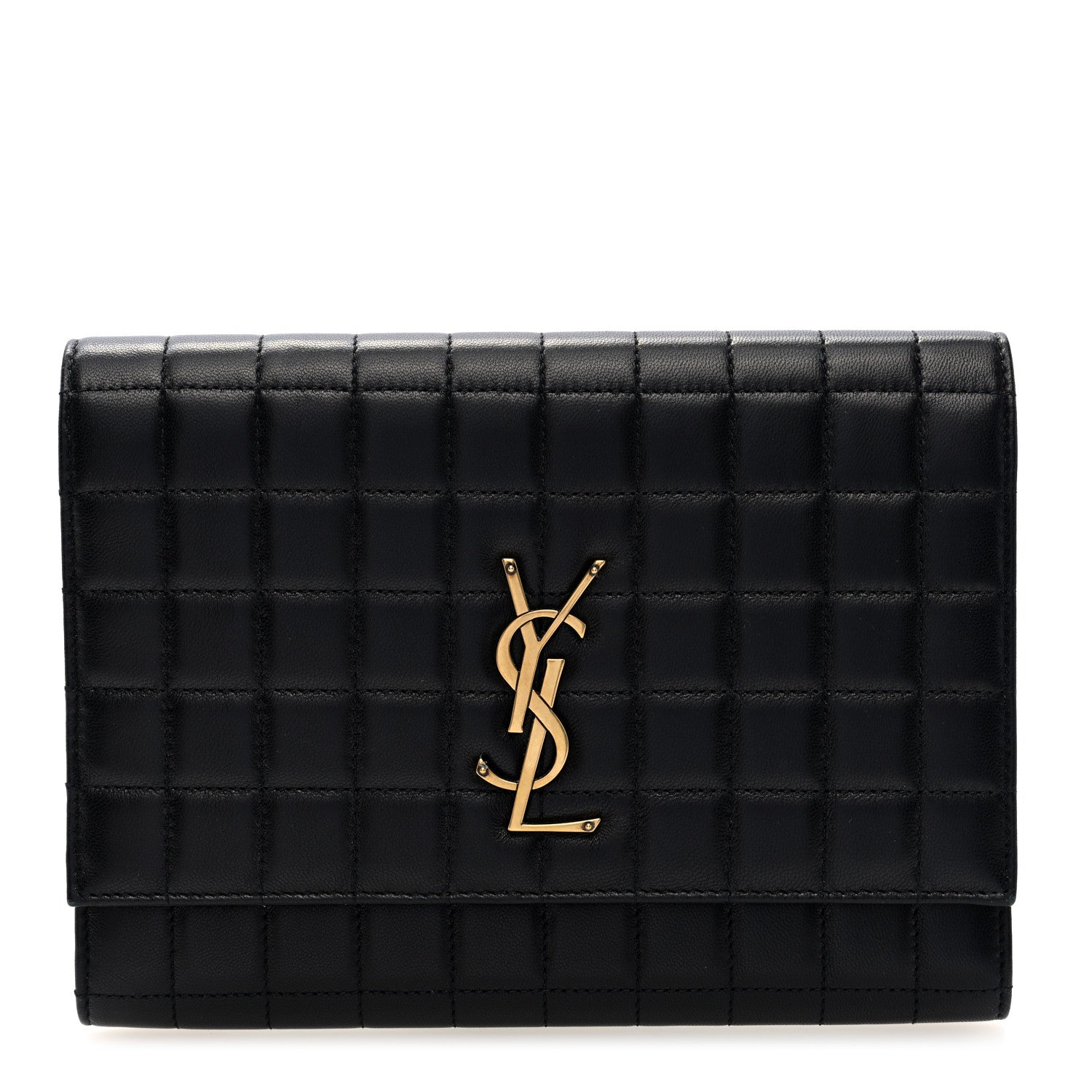 Saint Laurent Lambskin Carre Quilted Cassandre Pouch Clutch Black 1 of 6