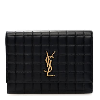 Saint Laurent Lambskin Carre Quilted Cassandre Pouch Clutch Black 1 of 6