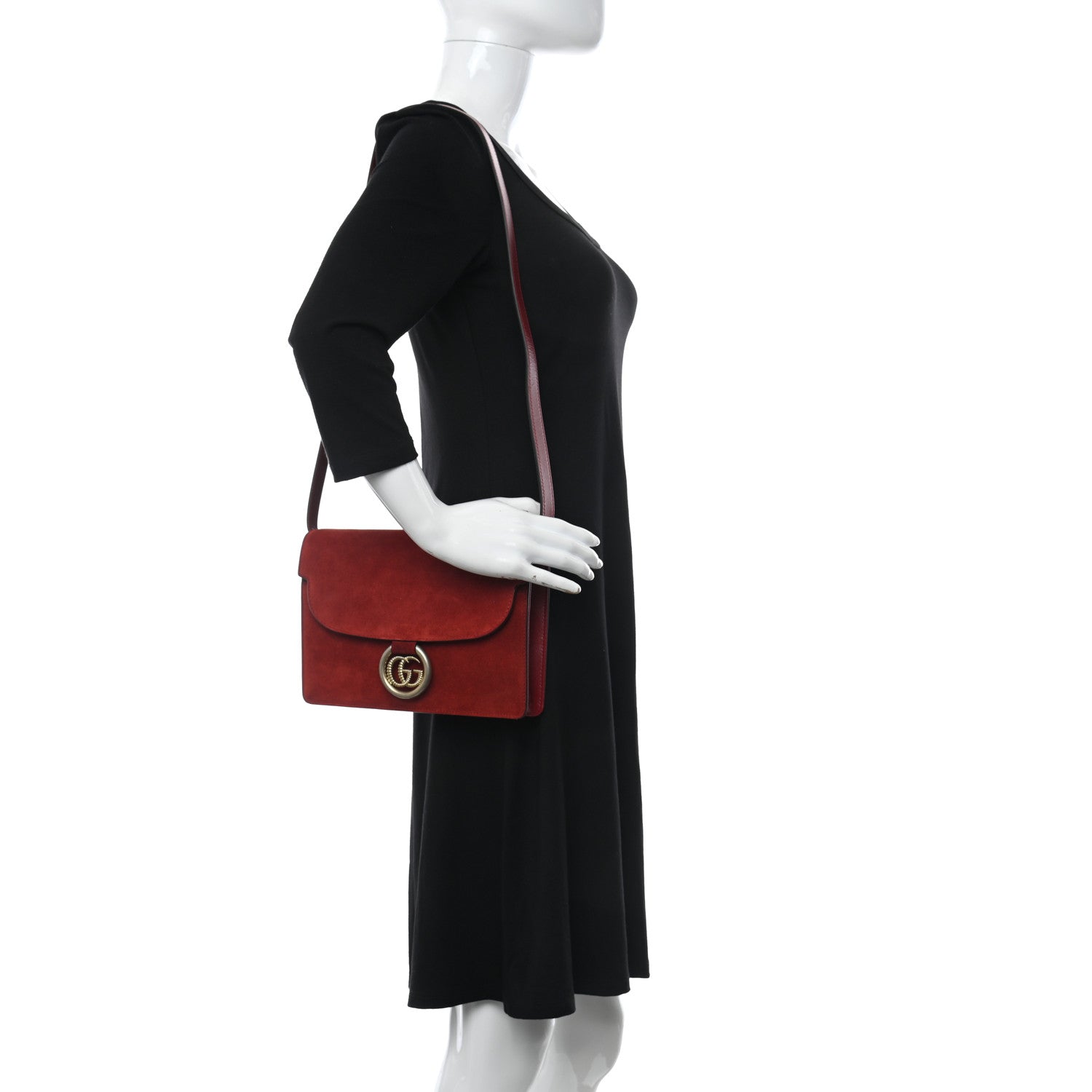 Gucci Suede Small Torchon GG Ring Shoulder Bag New Cherry Red 2 of 12