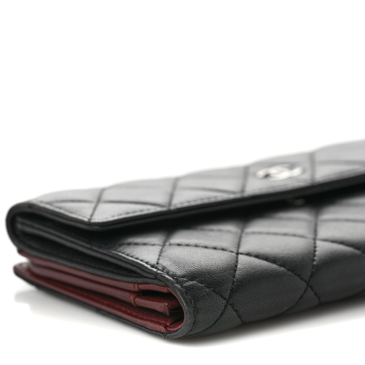 Lambskin Quilted Long Flap Wallet Black