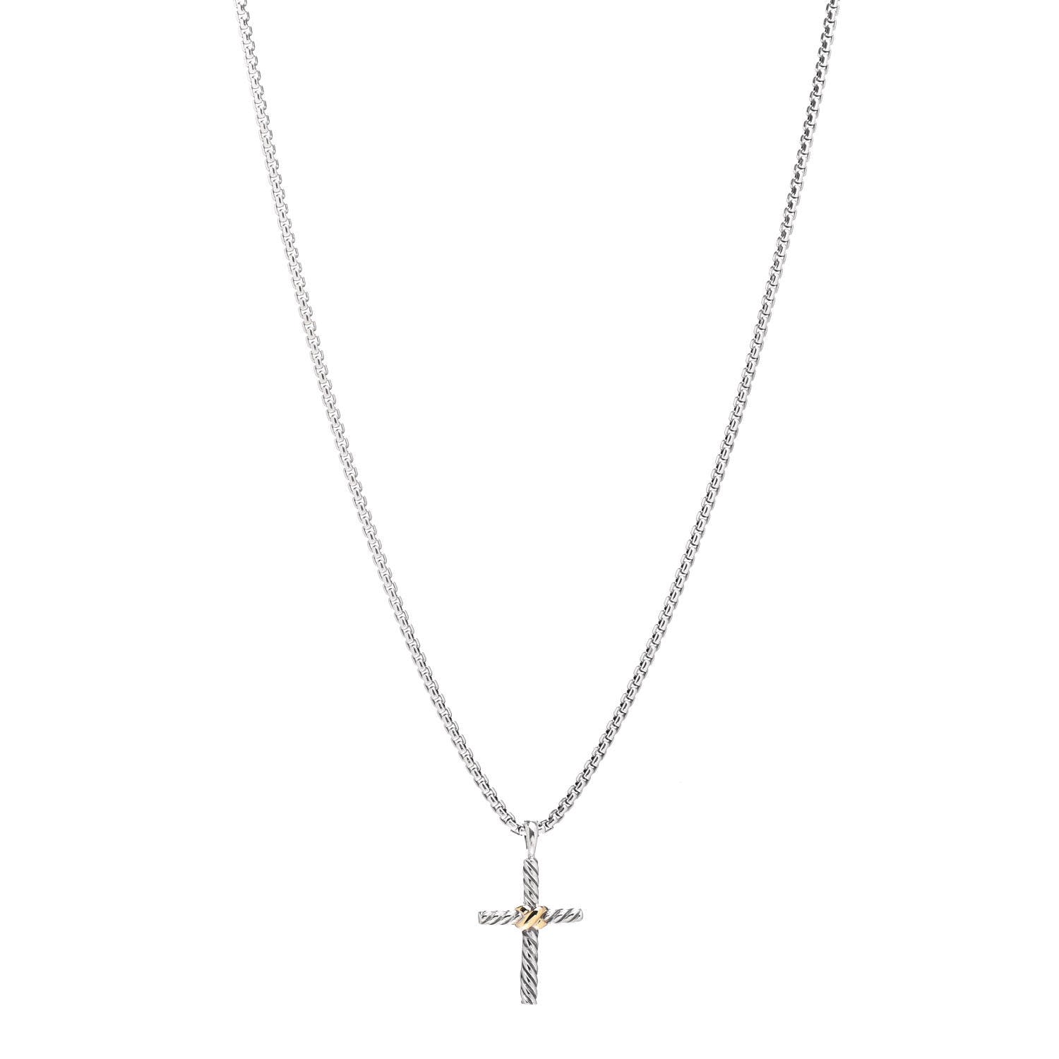 David Yurman Sterling Silver 14K Yellow Gold Petite X Cross Pendant Necklace 1 of 4