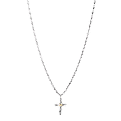 David Yurman Sterling Silver 14K Yellow Gold Petite X Cross Pendant Necklace 1 of 4