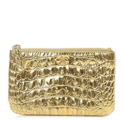 Chanel Metallic Calfskin Crocodile Embossed Cocodile Cosmetic Case Gold 1 of 8