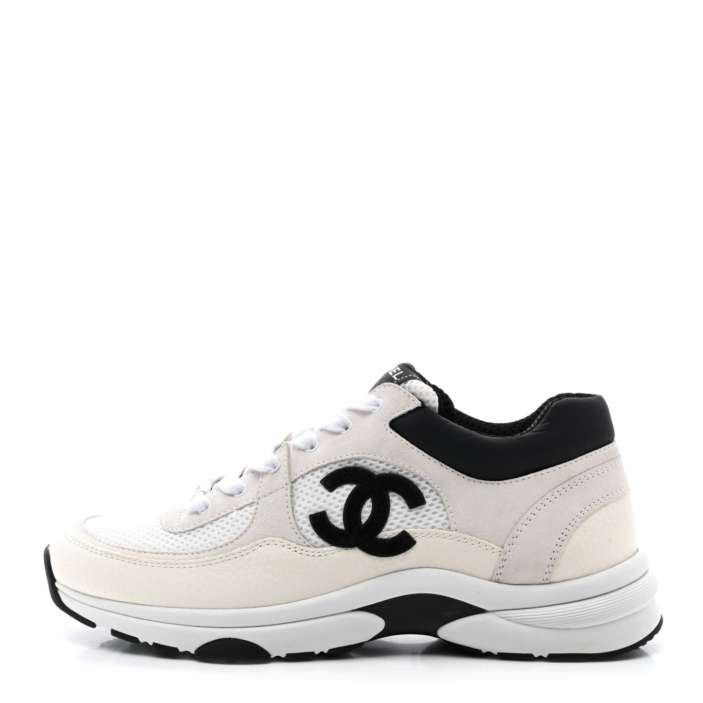 Mesh Suede Calfskin Grained Calfskin Womens CC Sneakers 39.5 White Black