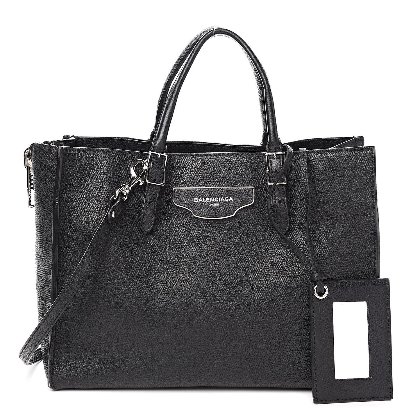 Grained Calfskin Plate Hardware Papier A6 Zip Around Tote Black