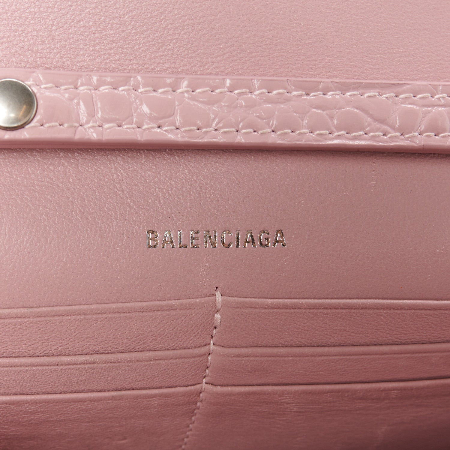 Balenciaga Shiny Calfskin Crocodile Embossed Hourglass Chain Bag Powder Pink 6 of 11