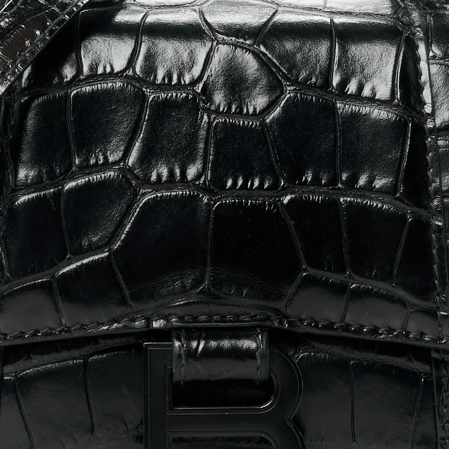 Balenciaga Shiny Calfskin Monochrome Crocodile Embossed Hourglass Top Handle Bag XS Black 7 of 10