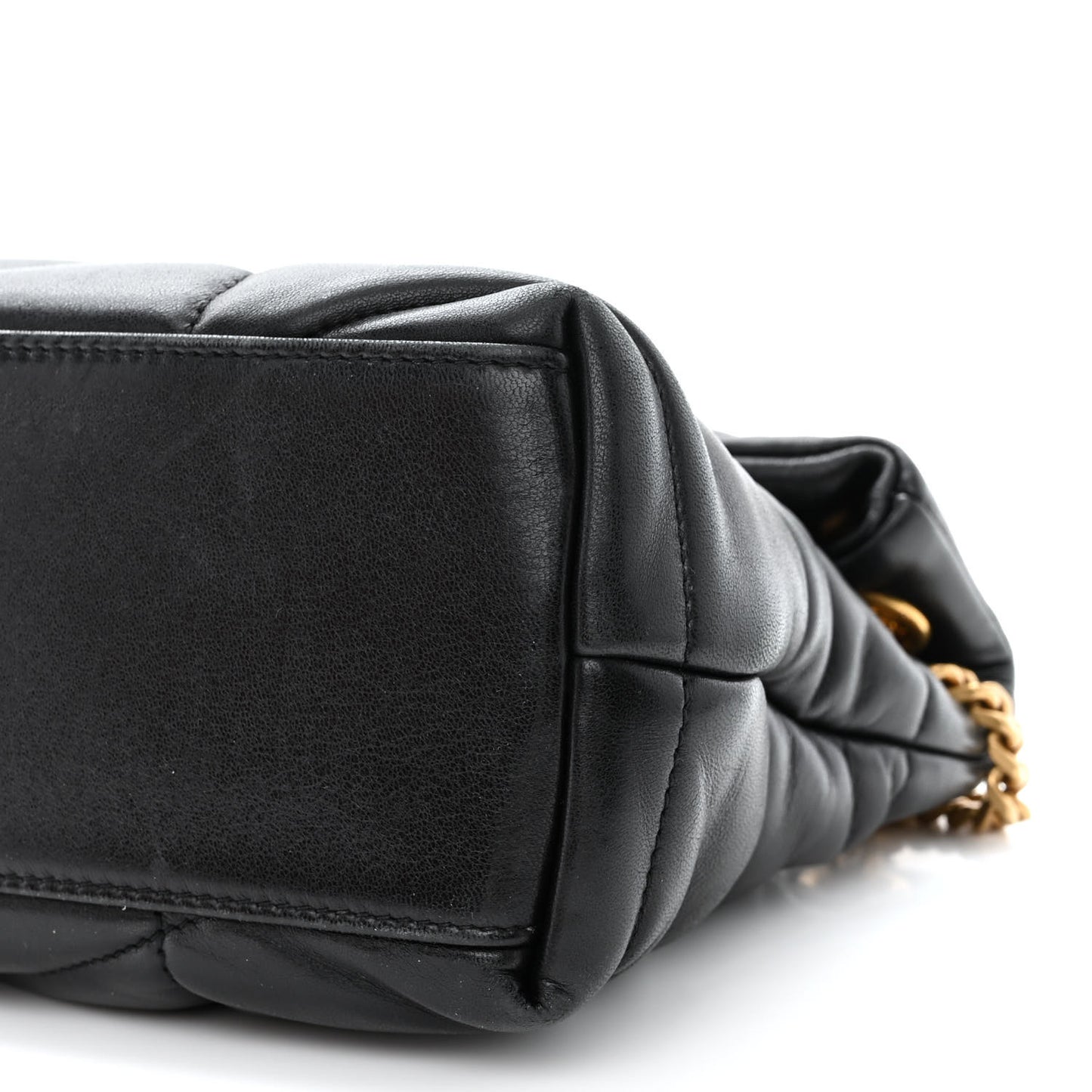Lambskin Quilted Small Loulou Puffer Monogram Chain Satchel Black