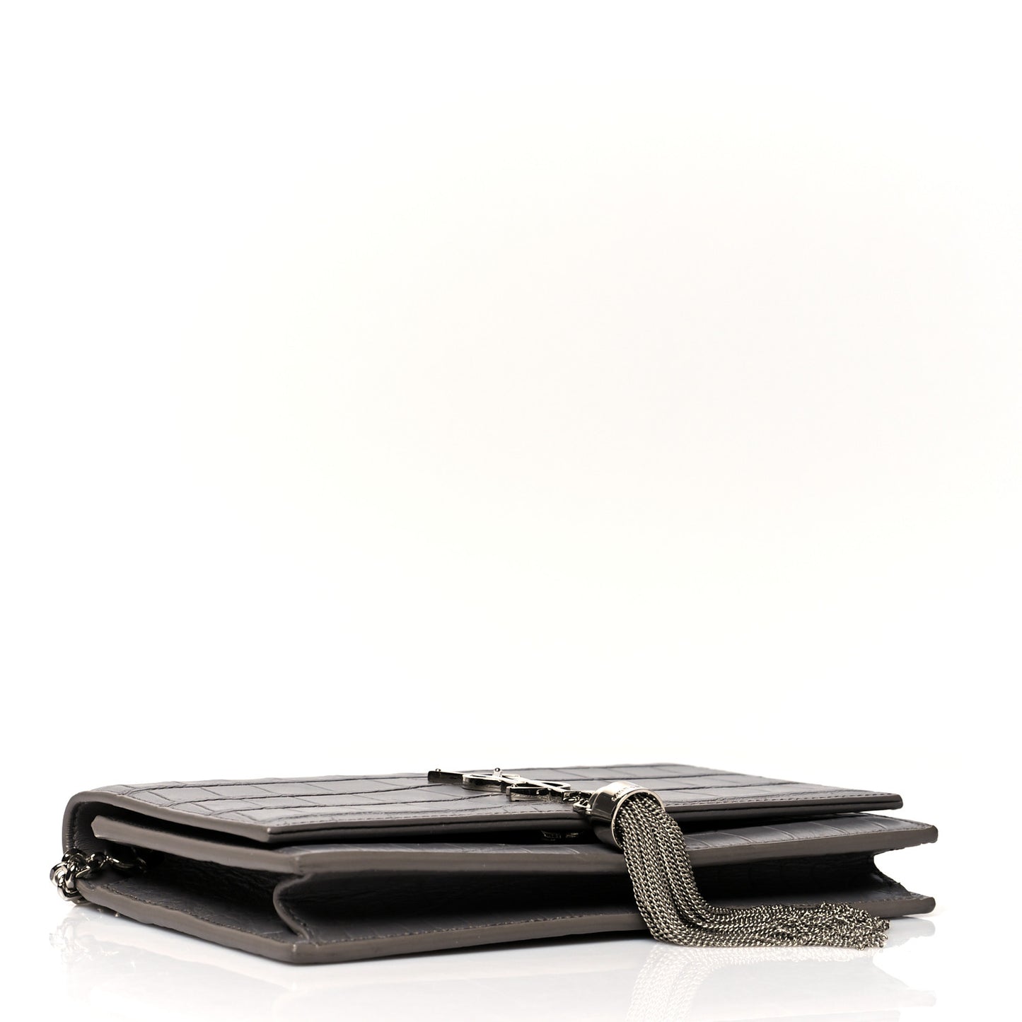 Calfskin Crocodile Embossed Kate Monogram Tassel Chain Wallet Fog