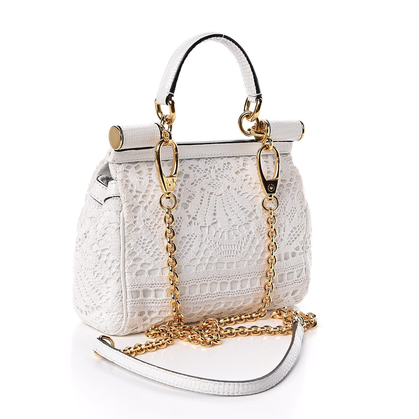 Calfskin Lace Small Miss Sicily Satchel White