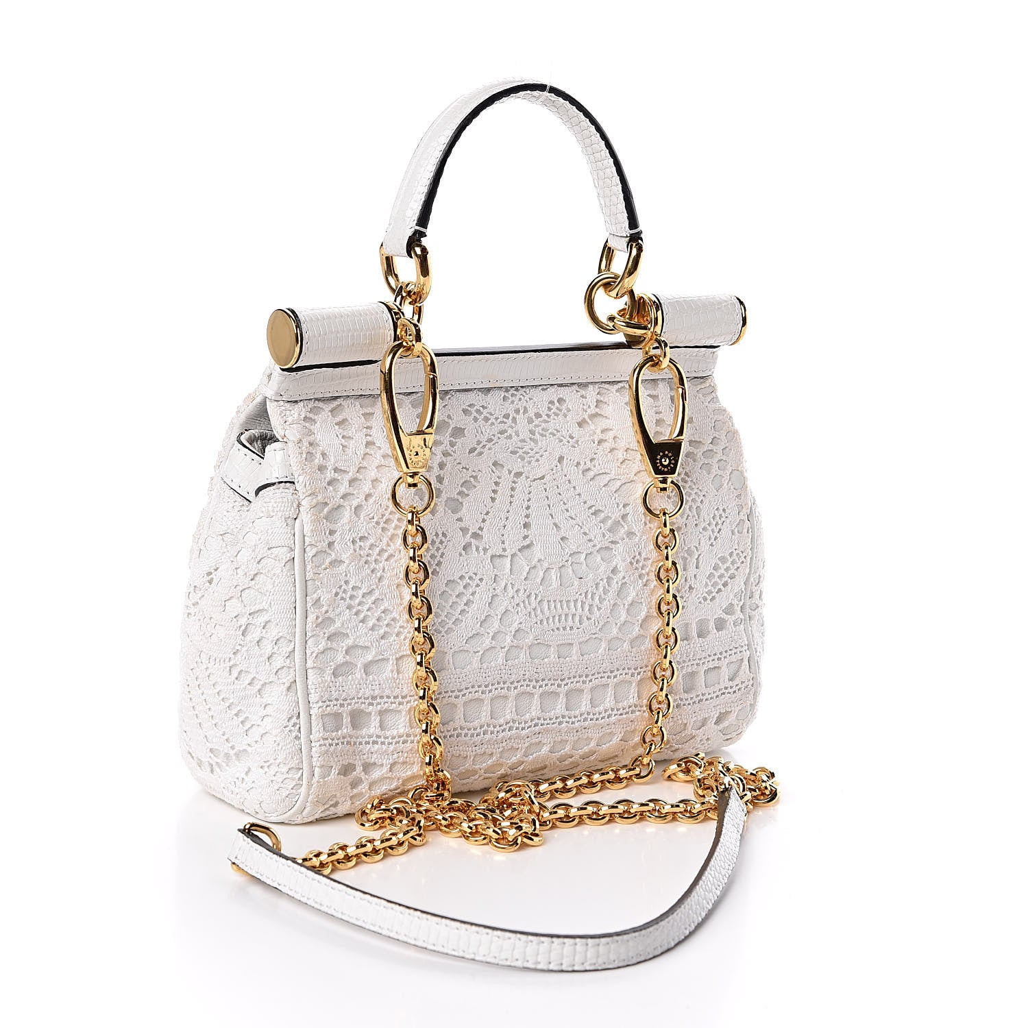 Dolce & Gabbana Calfskin Lace Small Miss Sicily Satchel White 3 of 13