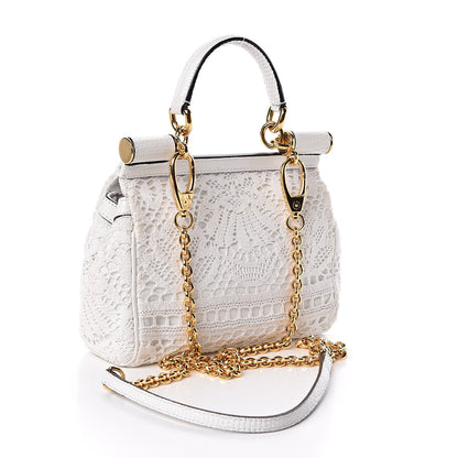 Dolce & Gabbana Calfskin Lace Small Miss Sicily Satchel White 3 of 13