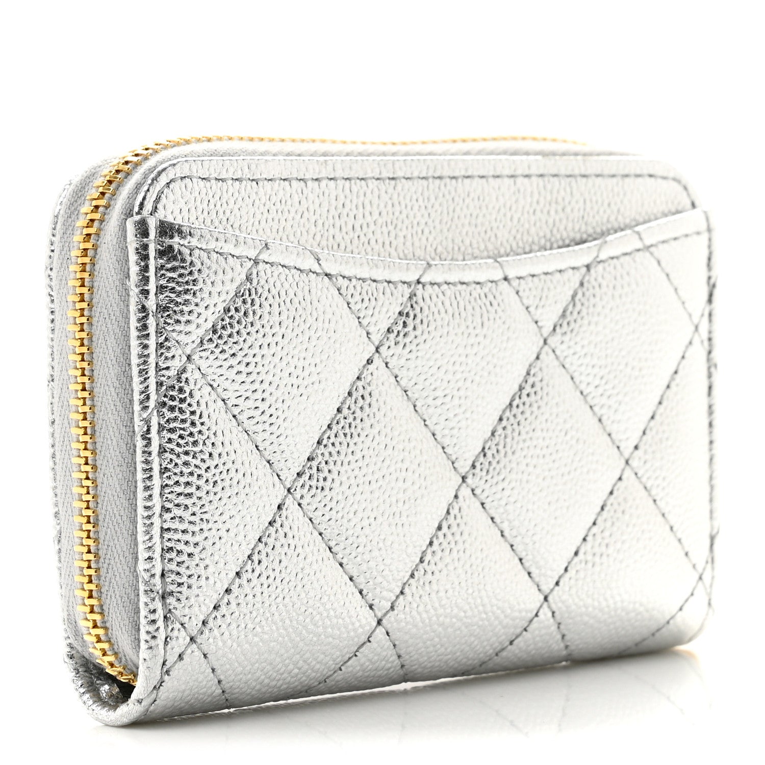 Chanel Metallic Caviar Quilted Zip Coin Purse Silver 3 of 8