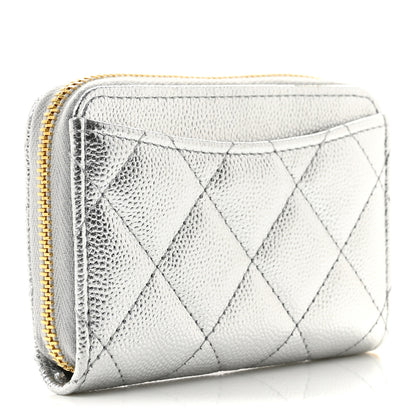 Chanel Metallic Caviar Quilted Zip Coin Purse Silver 3 of 8