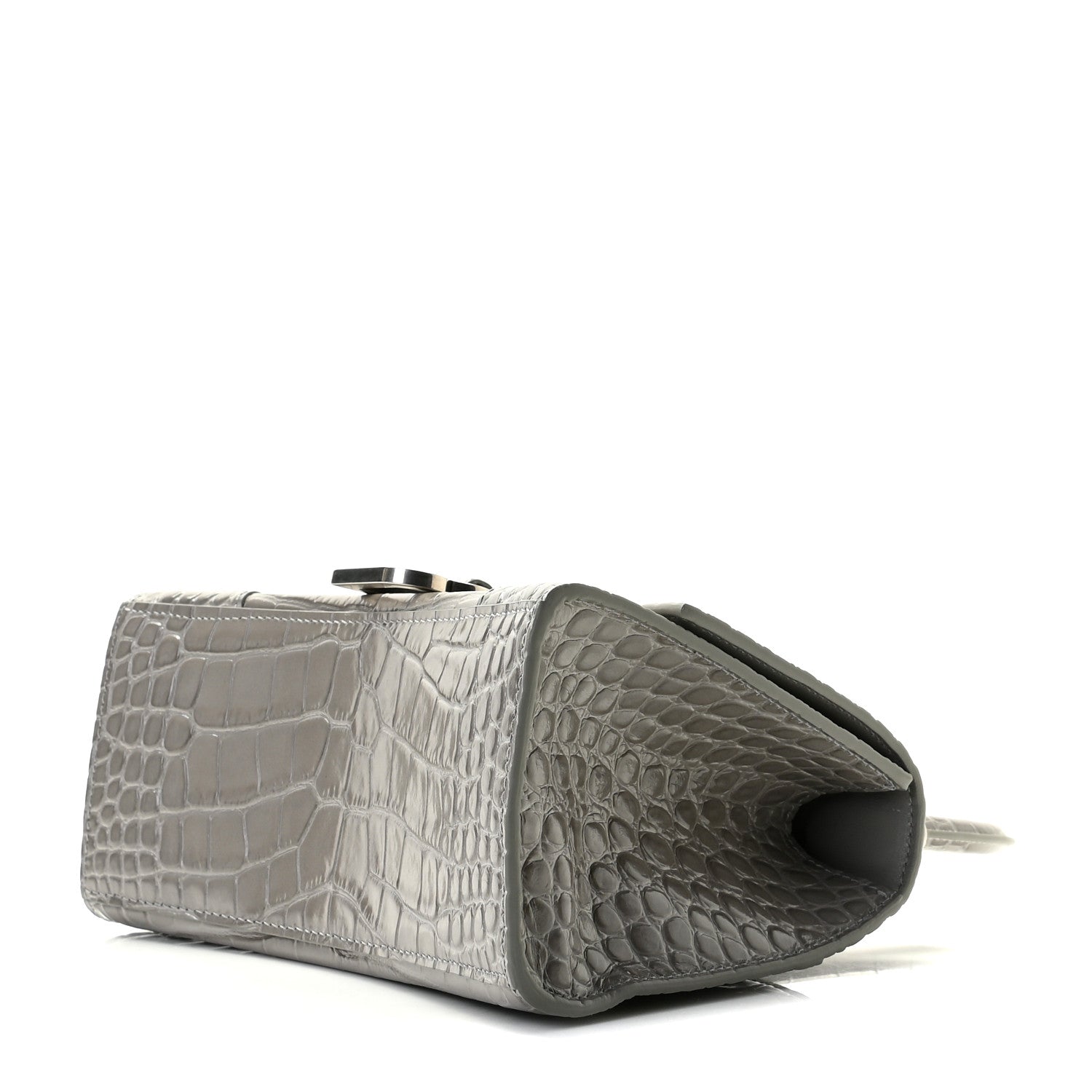 Balenciaga Shiny Calfskin Crocodile Embossed Small Hourglass Top Handle Bag Steel Grey 7 of 7