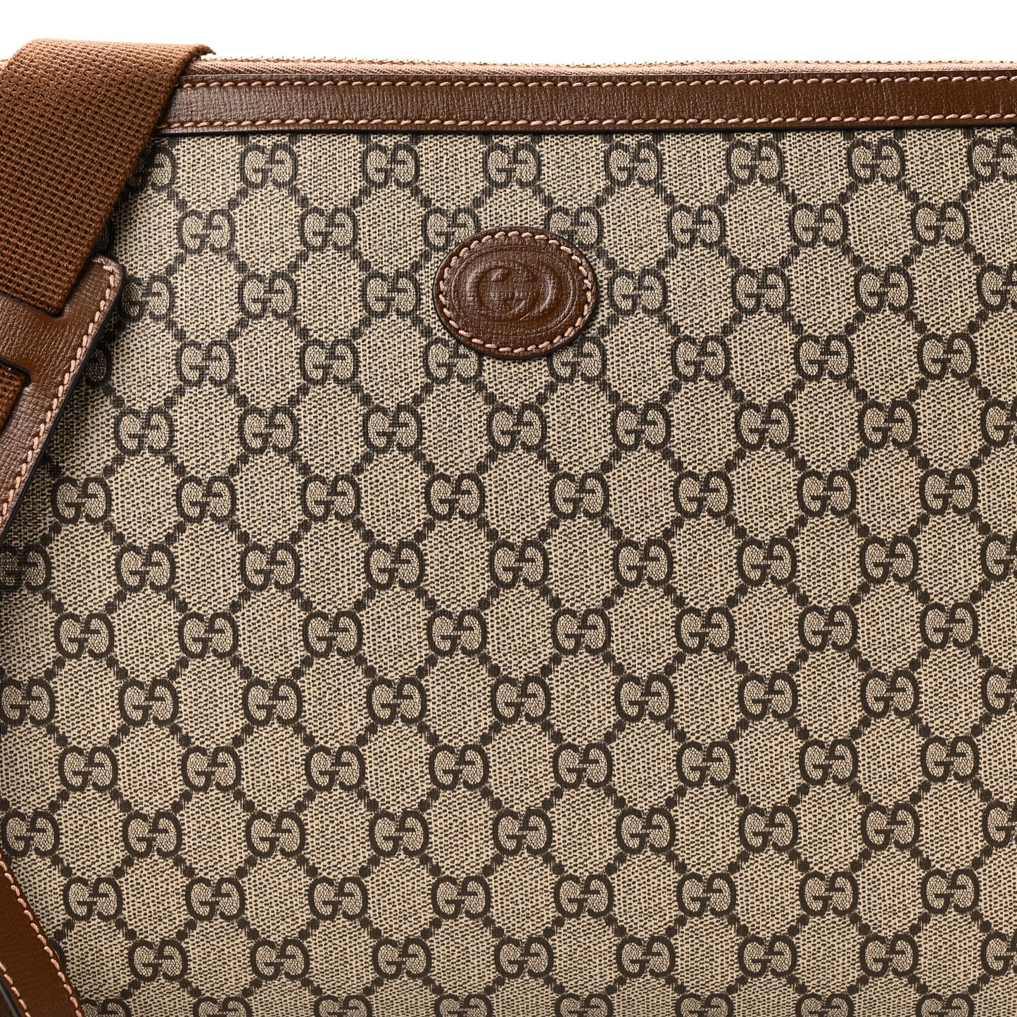 GG Supreme Monogram Azalea Calfskin Retro Interlocking G Wristlet Messenger Bag Beige Ebony Brown Sugar