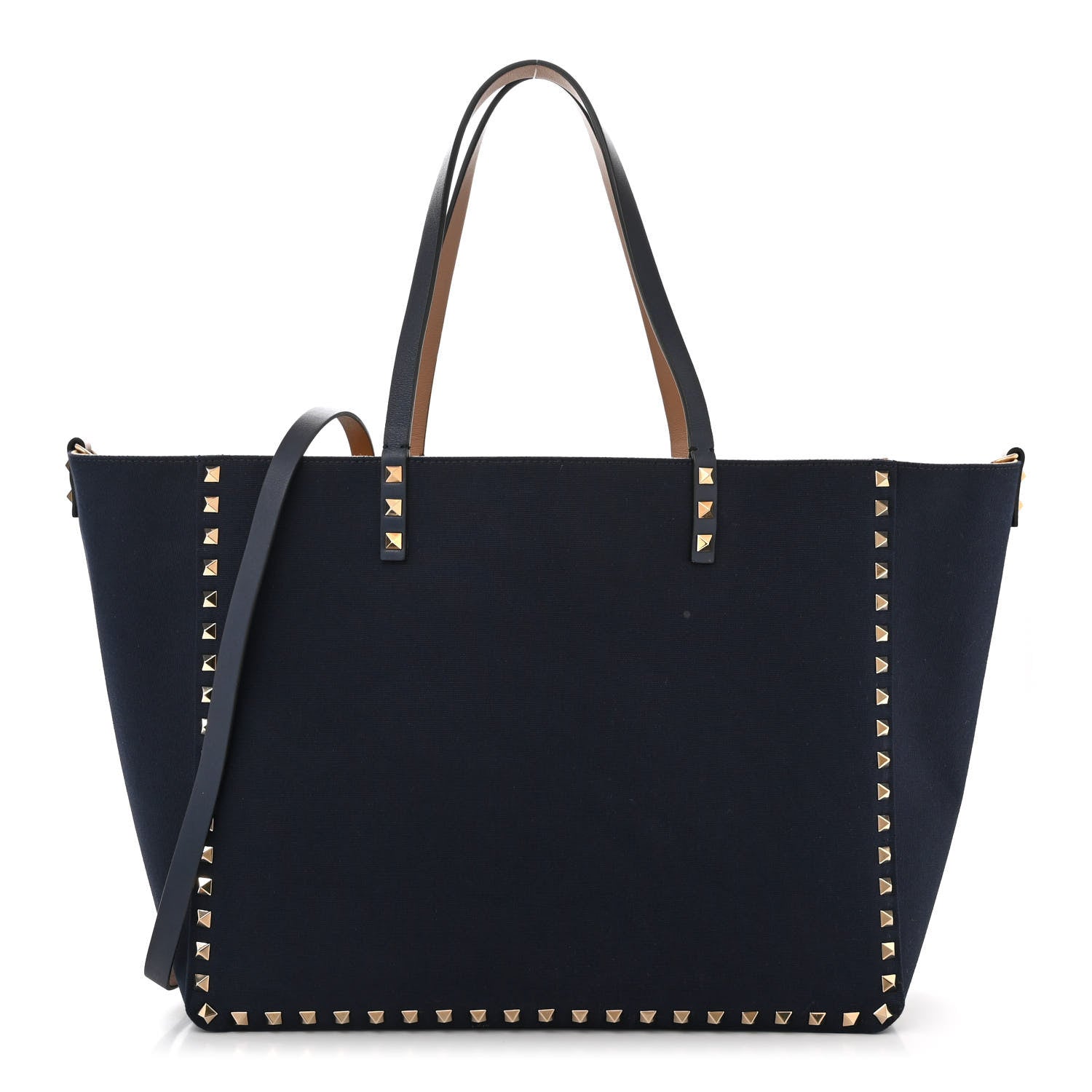 Valentino Garavani Canvas Medium Rockstud Reversible Tote Navy Blue Beige 1 of 17