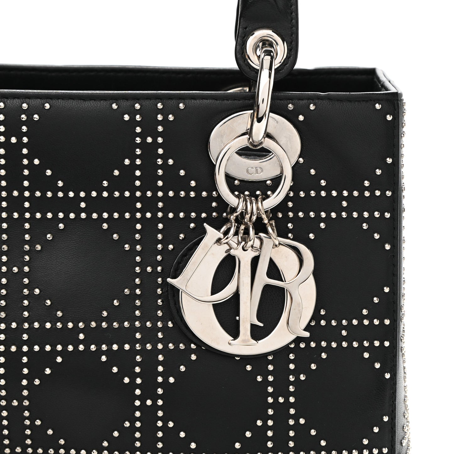 Calfskin Cannage Studded Medium Lady Dior Black