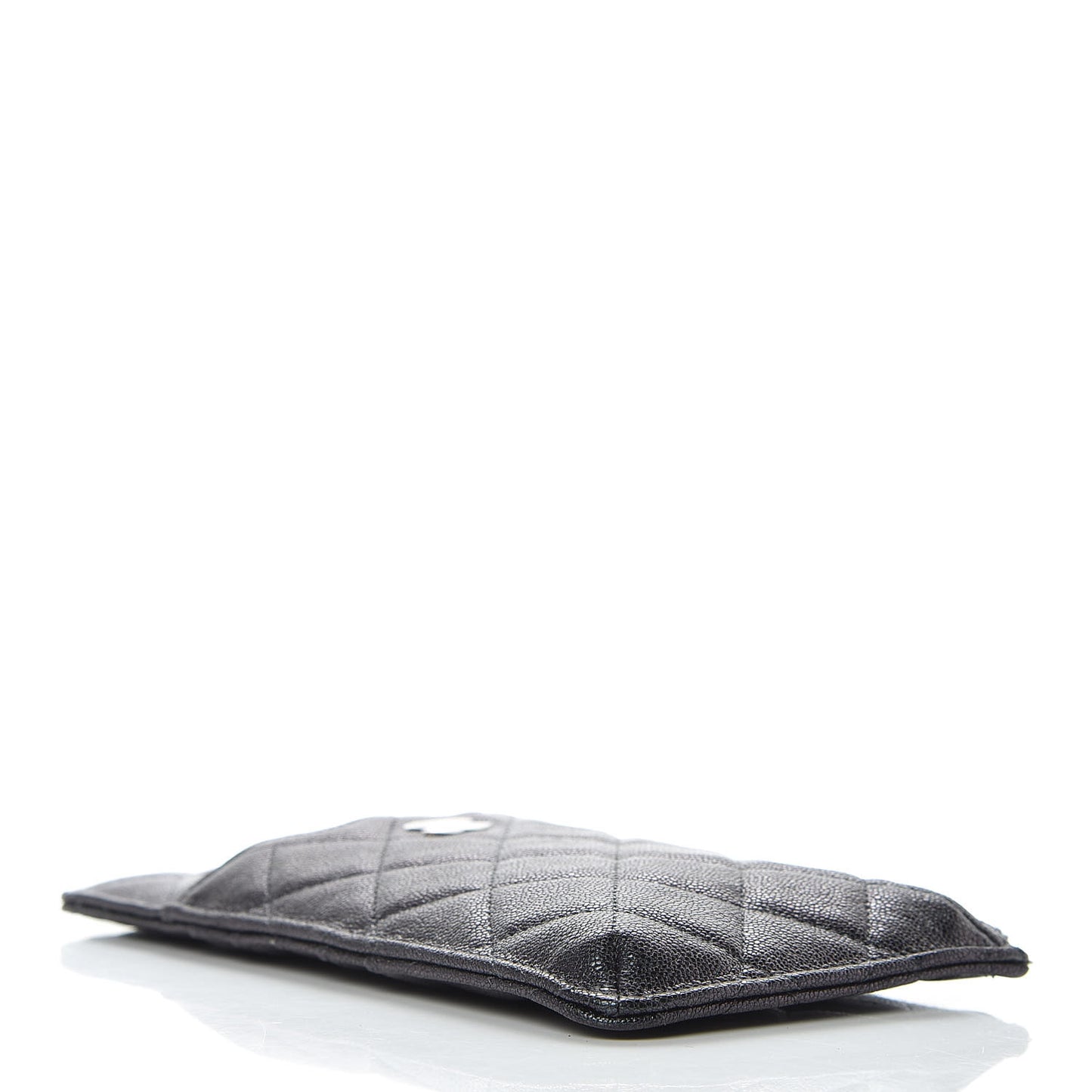Iridescent Caviar Quilted Classic Flat Wallet Pouch Black