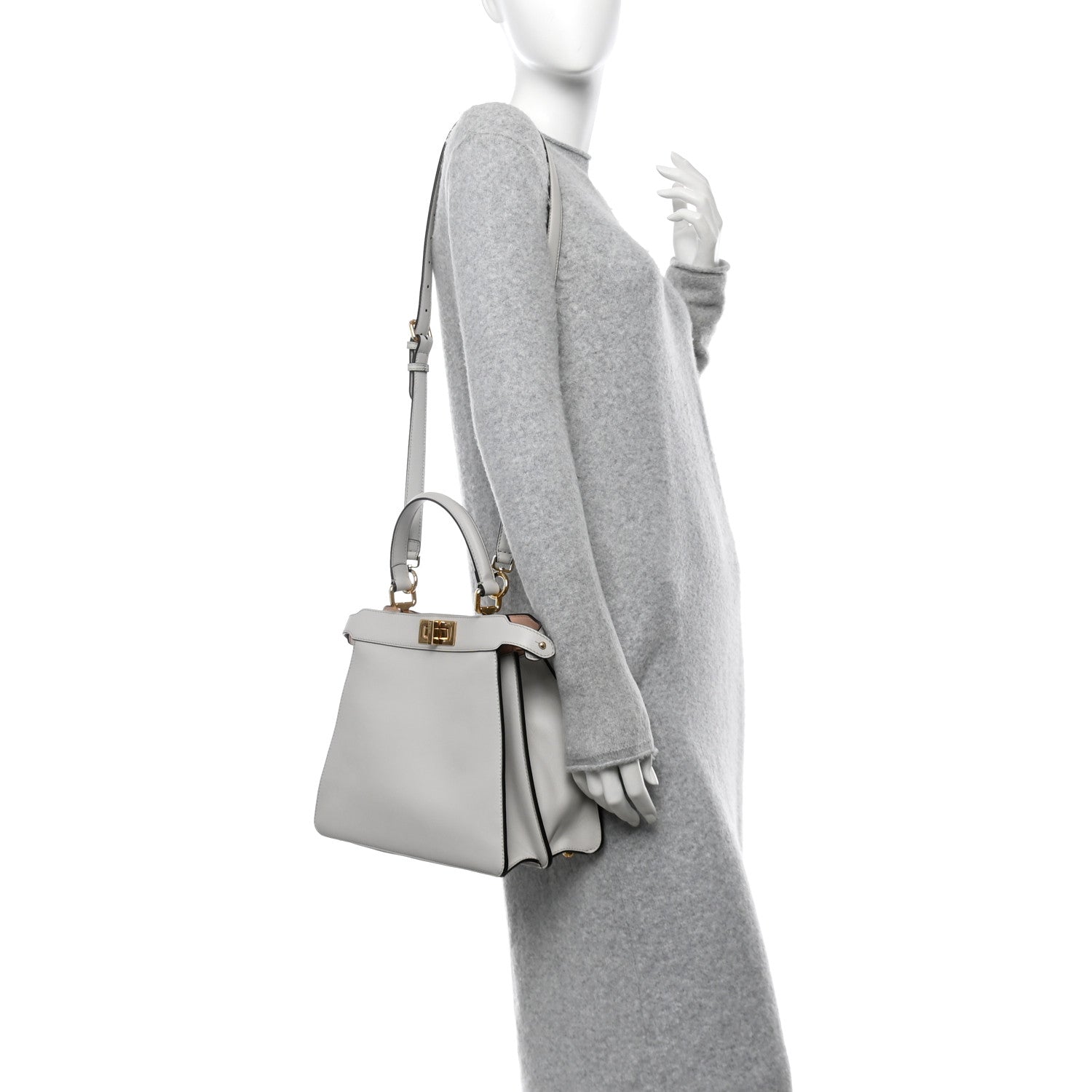 Fendi Vitello Seta Shiny Nappa Medium Peekaboo I SEE U Satchel  Ghiaia Light Rose 2 of 14