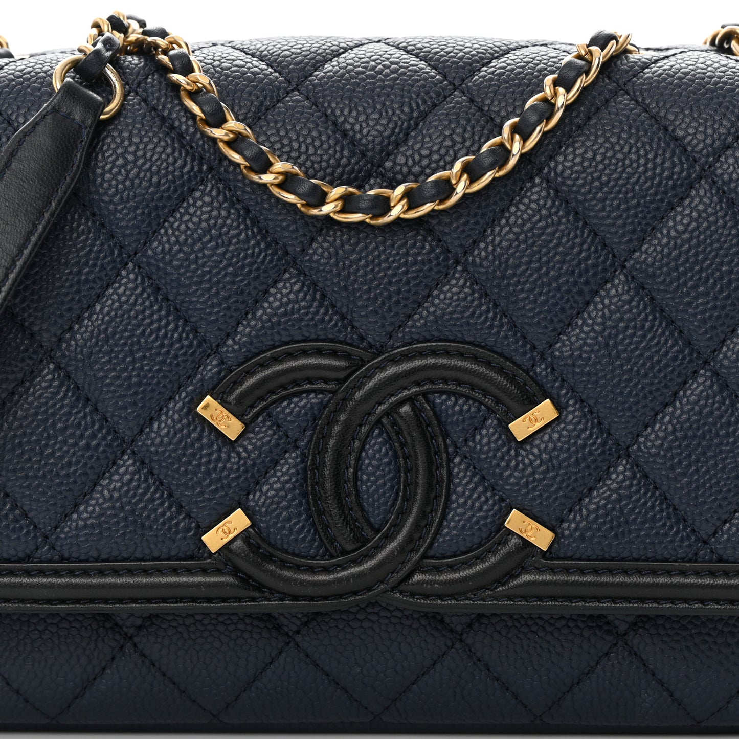 Caviar Quilted Small CC Filigree Flap Navy Black
