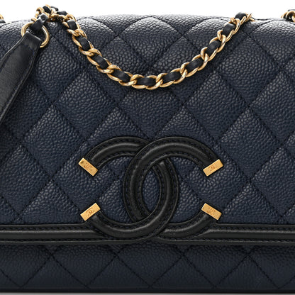 Chanel Caviar Quilted Small CC Filigree Flap Navy Black 8 of 12